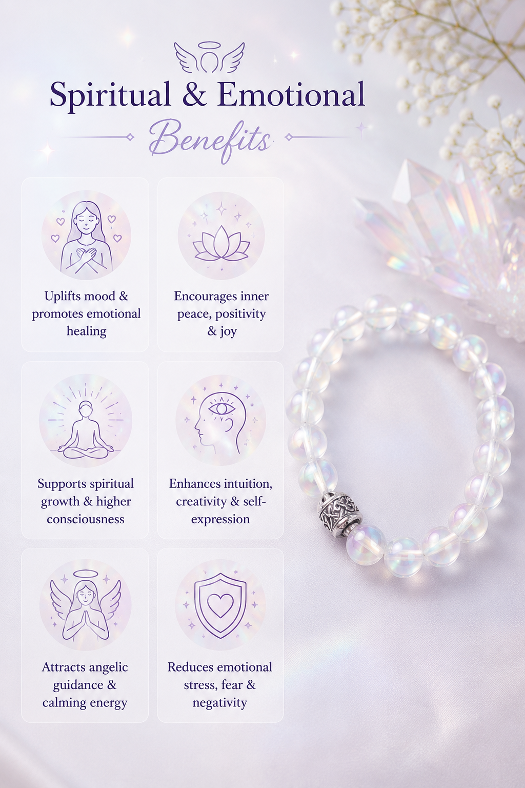 Angel Aura Quartz Bracelet for Positivity, Emotional Healing & Spiritual Energy