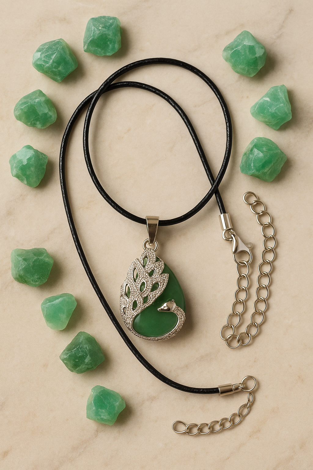 GREEN AVENTURINE IN GERMAN SILVER