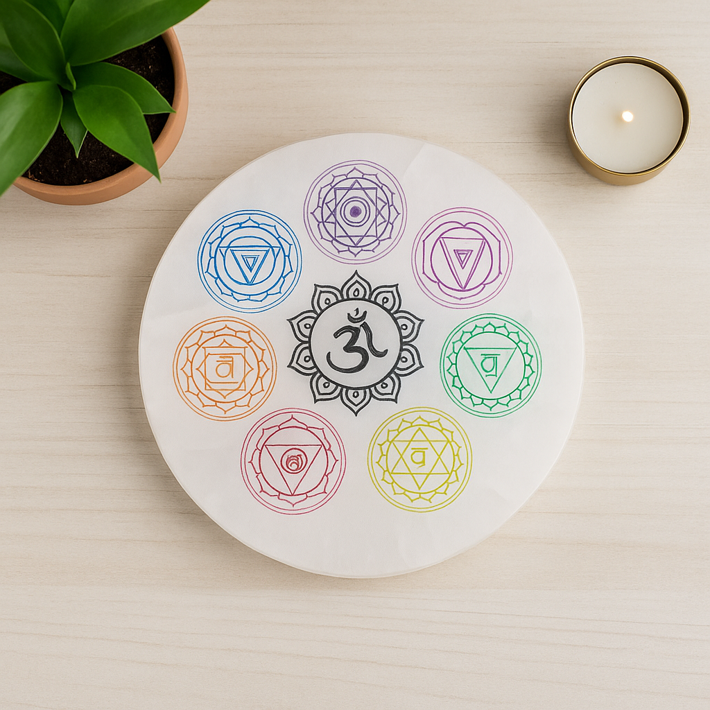 SEVEN CHAKRA SELENITE CHARGING PLATE