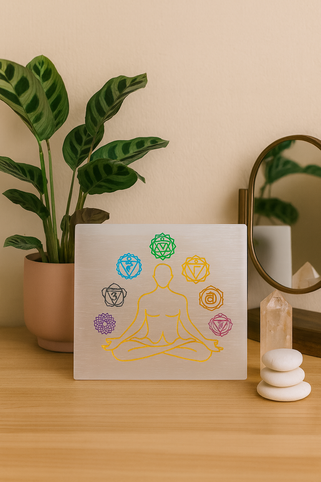 SELENITE PLATE 7 CHAKRA SQUARE