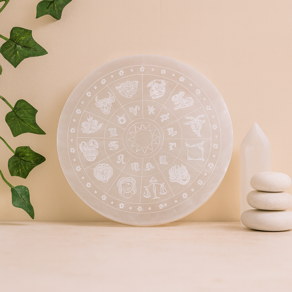 ZODIAC SELENITE CRYSTAL CHARGING PLATE