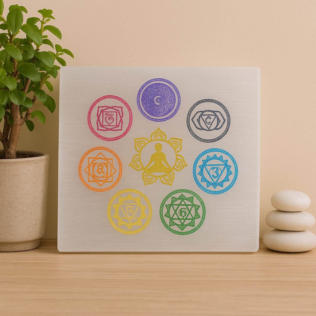 7 CHAKRA SELENITE SQUARE PLATE