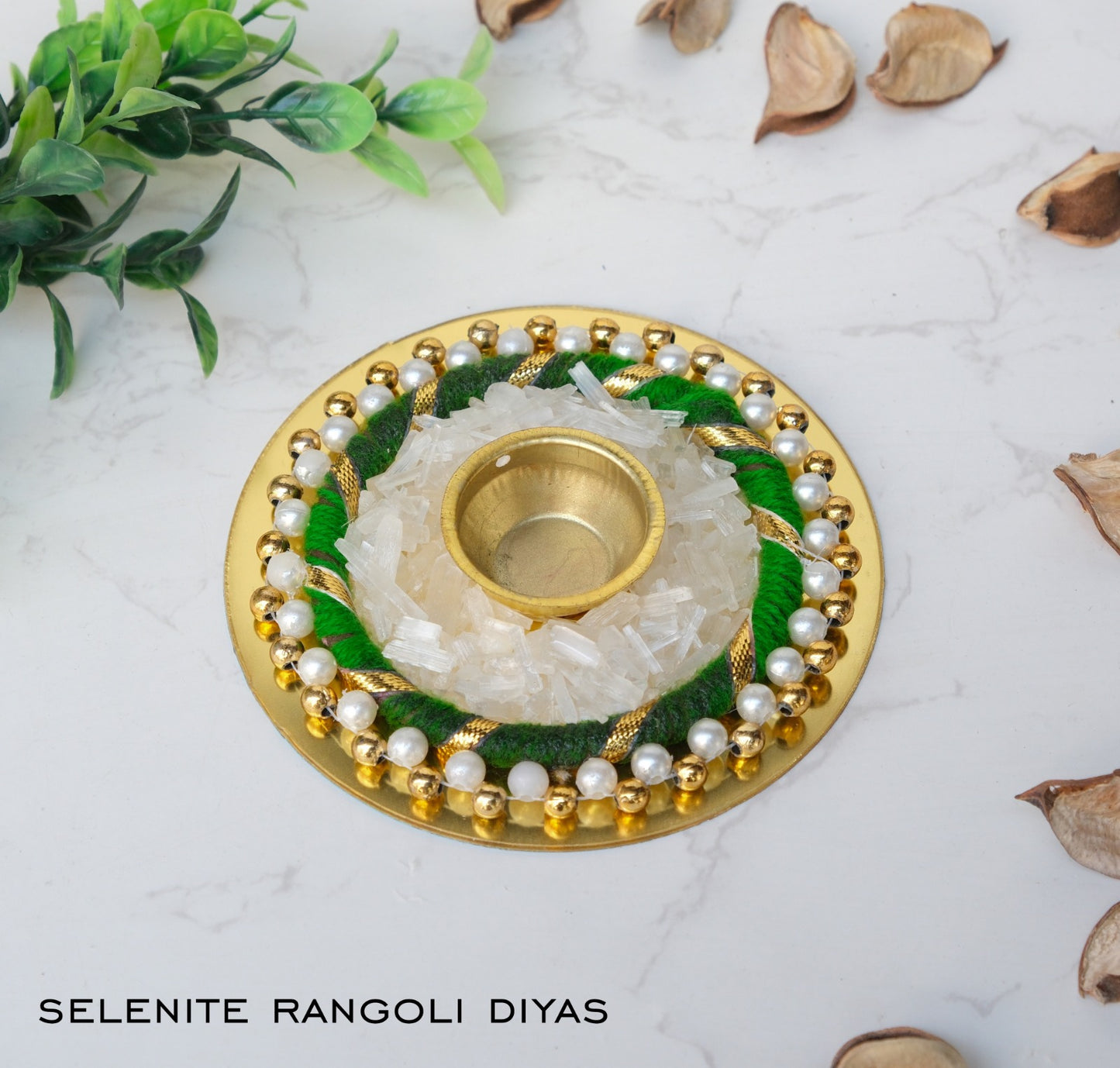 Selenite Rangoli Diya
