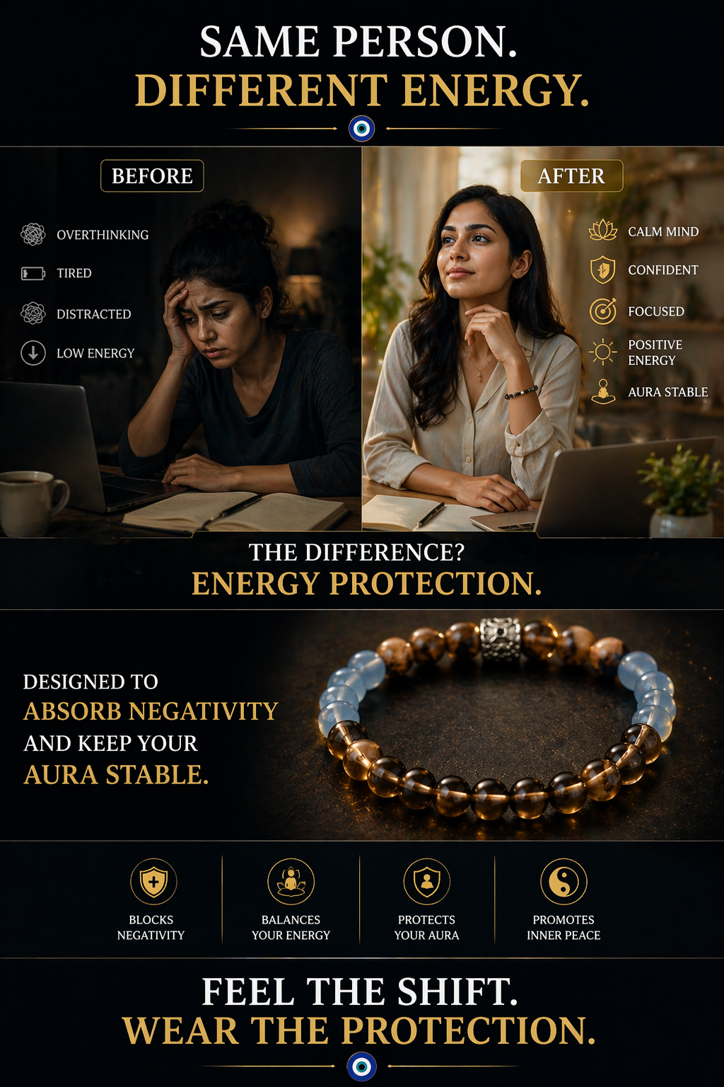 Relationship Protection Bracelet – Overcome Jealousy, Negative Energy & Emotional Imbalance | Energy Shield Healing Bracelet