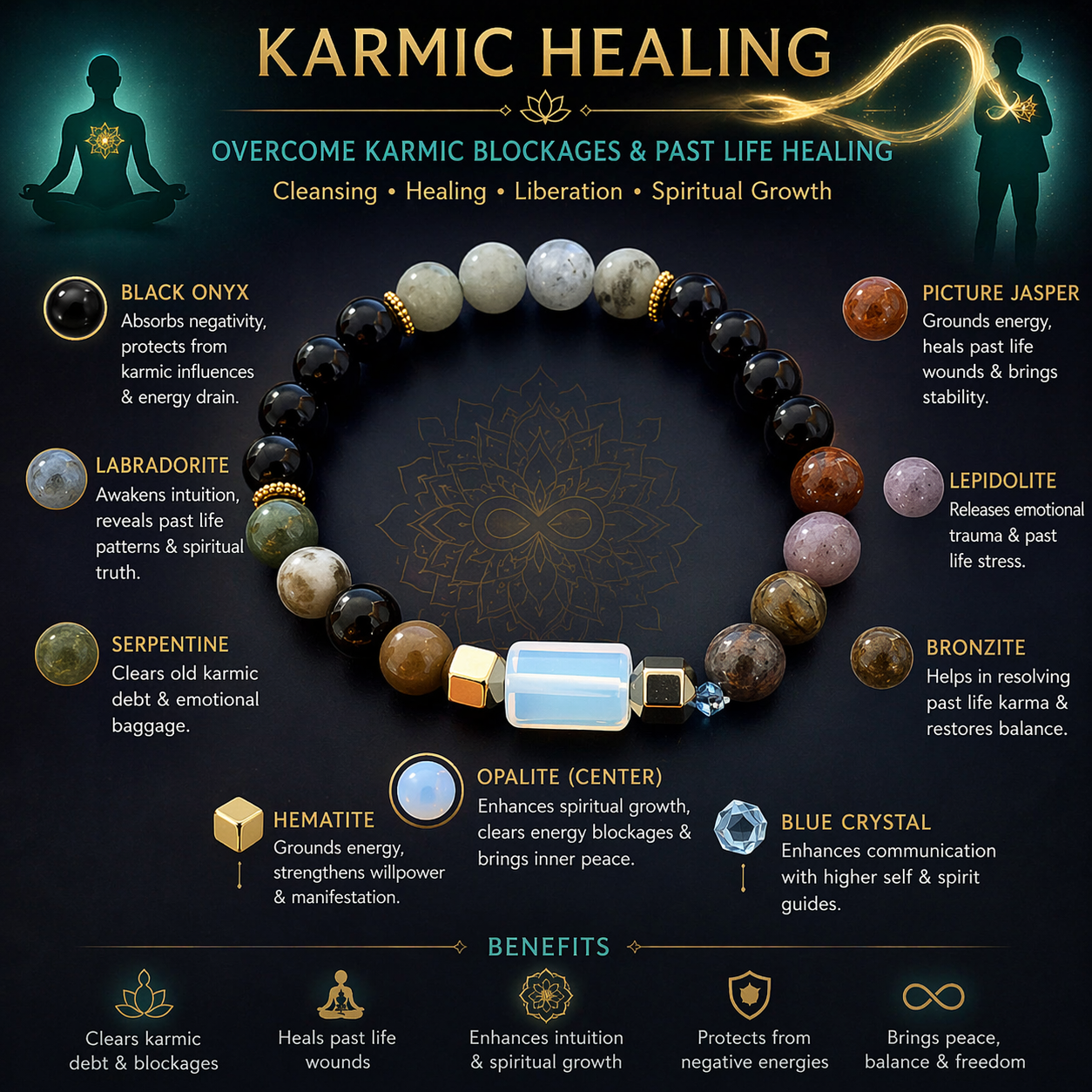 Karmic Healing Bracelet Combo for Past Life Blockages & Energy Cleansing | Spiritual Protection & Emotional Balance