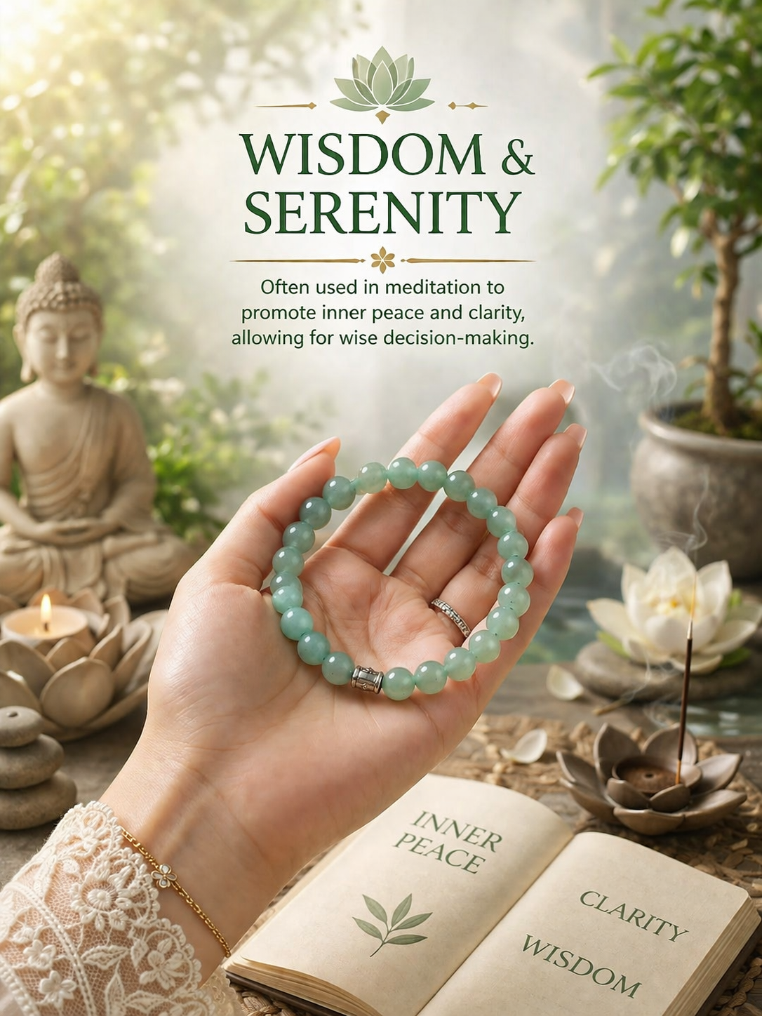 Natural Nephrite Jade Bracelet for Emotional Stability, Calmness & Positive Energy | Healing Crystal Beaded Bracelet