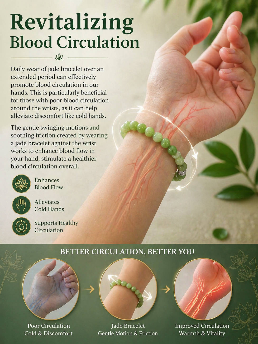 Nephrite Light Green Jade Bracelet for Balance & Circulation | Natural Jade Healing Bracelet for Daily Wear