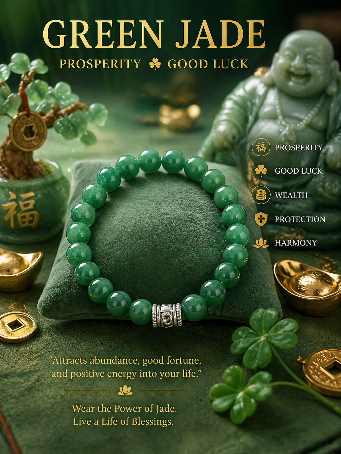 Green Jade Bracelet for Emotional Balance & Healing | Calm Mind, Positive Energy & Inner Peace