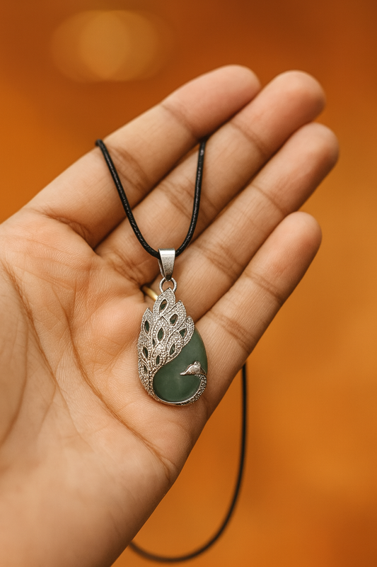 GREEN AVENTURINE IN GERMAN SILVER