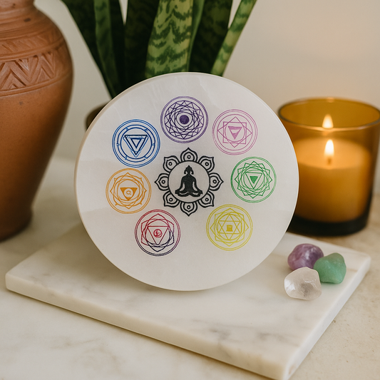SEVEN CHAKRA SELENITE CHARGING PLATE
