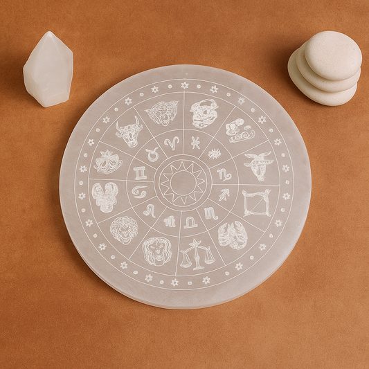 ZODIAC SELENITE CRYSTAL CHARGING PLATE
