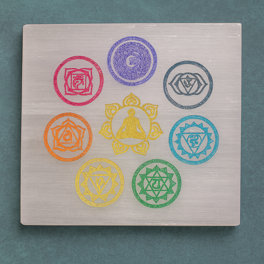 7 CHAKRA SELENITE SQUARE PLATE