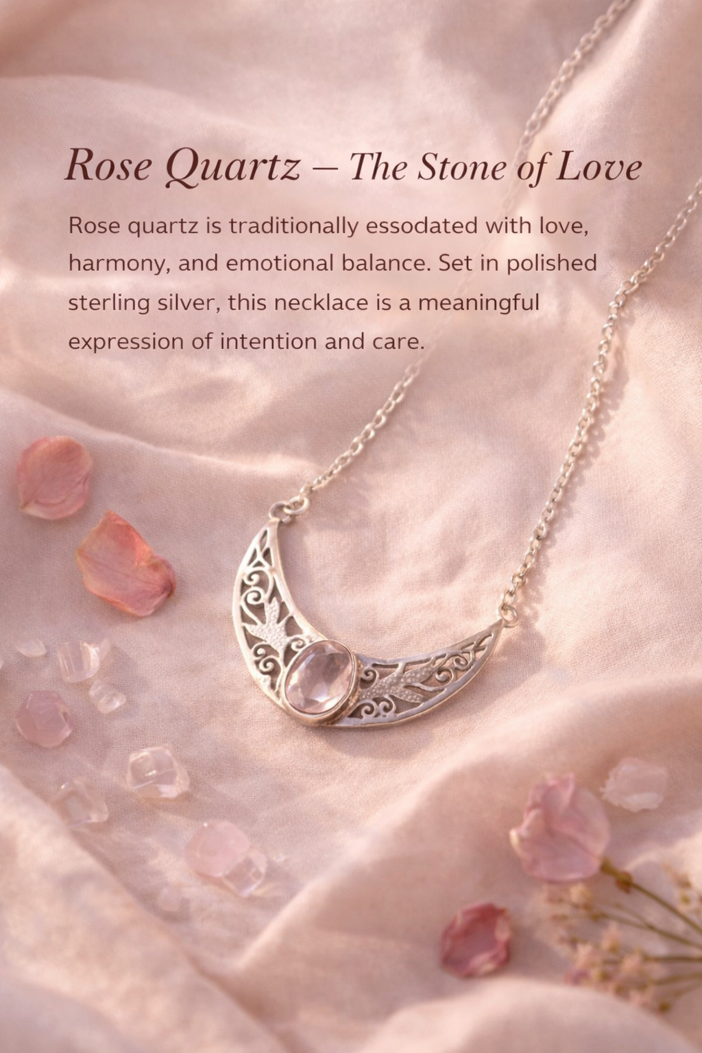 Sterling Silver Rose Quartz Necklace | Natural Love Stone Pendant | Handcrafted Crystal Jewelry for Women