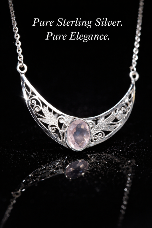 Sterling Silver Rose Quartz Necklace | Natural Love Stone Pendant | Handcrafted Crystal Jewelry for Women