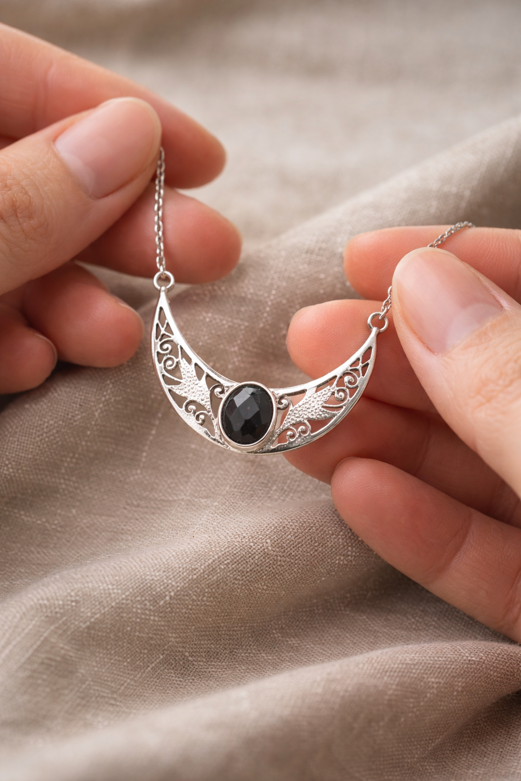Sterling Silver Black Tourmaline Necklace – Protective Crystal Pendant for Energy Shielding & Grounding