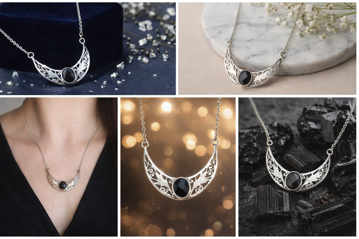 Sterling Silver Black Tourmaline Necklace – Protective Crystal Pendant for Energy Shielding & Grounding