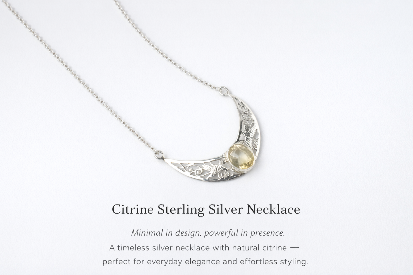 Sterling Silver Citrine Necklace | Natural Prosperity & Success Stone Pendant for Positive Energy