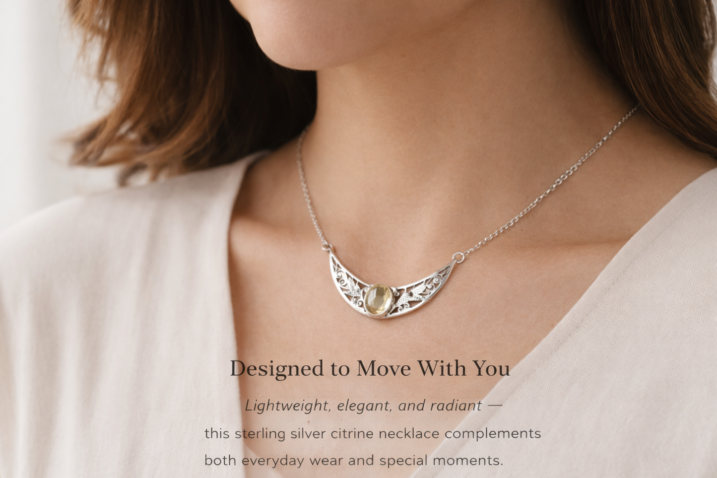 Sterling Silver Citrine Necklace | Natural Prosperity & Success Stone Pendant for Positive Energy