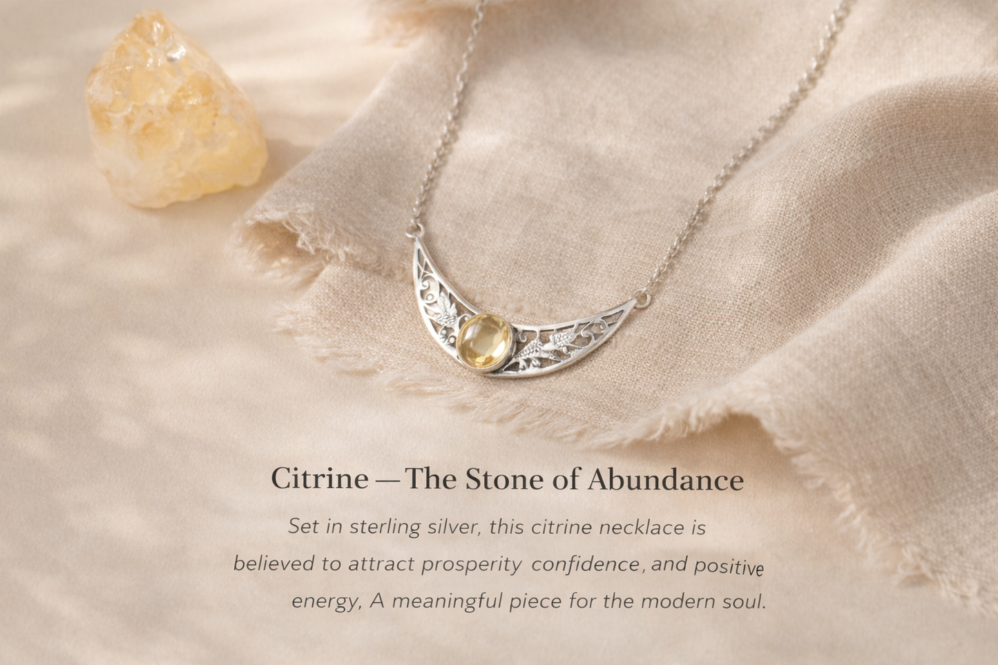 Sterling Silver Citrine Necklace | Natural Prosperity & Success Stone Pendant for Positive Energy