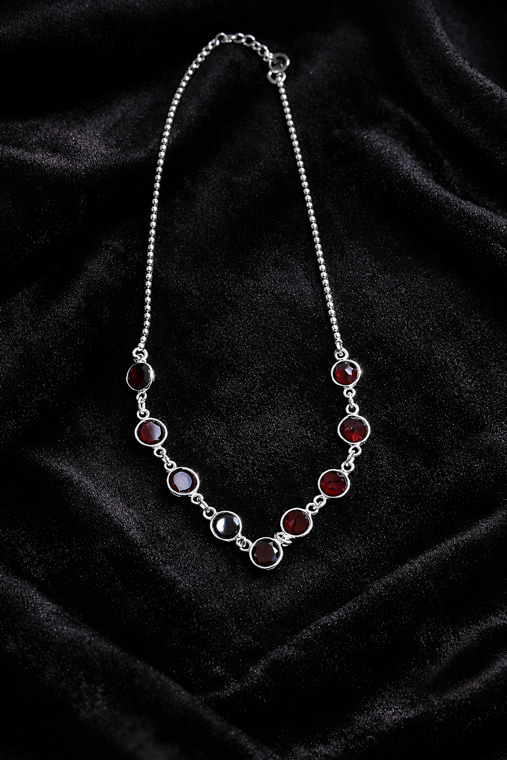 Garnet Sterling Silver Chain Necklace – Natural Red Gemstone Jewelry for Women