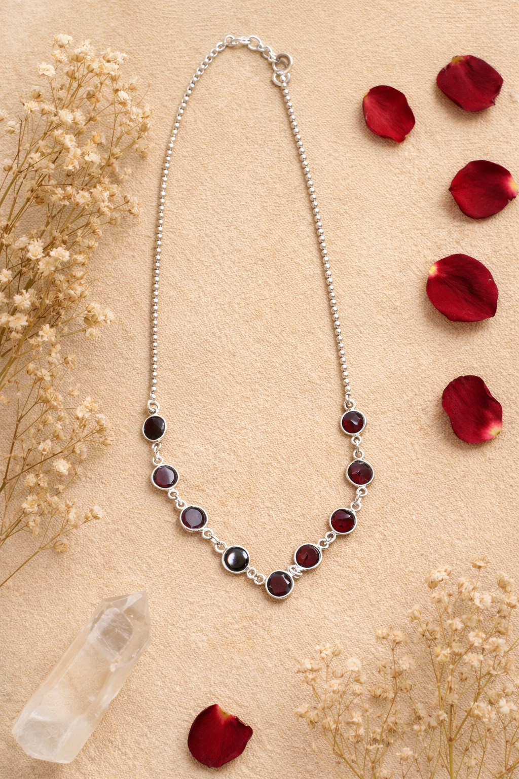 Garnet Sterling Silver Chain Necklace – Natural Red Gemstone Jewelry for Women