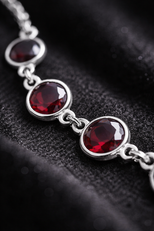 Garnet Sterling Silver Chain Necklace – Natural Red Gemstone Jewelry for Women