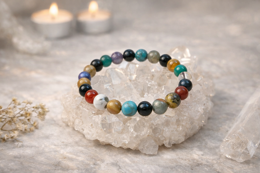 24 Beads Healing Crystal Bracelet Combo Set – Natural Energy & Protection Bracelets for Daily Wear