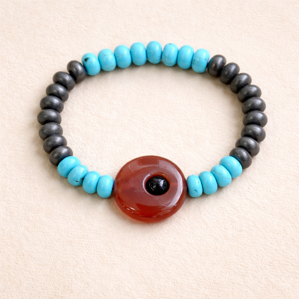 Natural Red Sulemani Pyrite & Turquoise Healer Bracelet | Protection, Wealth & Balance