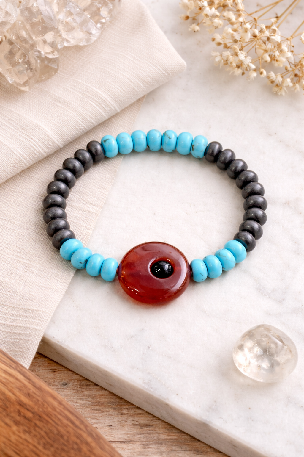 Natural Red Sulemani Pyrite & Turquoise Healer Bracelet | Protection, Wealth & Balance