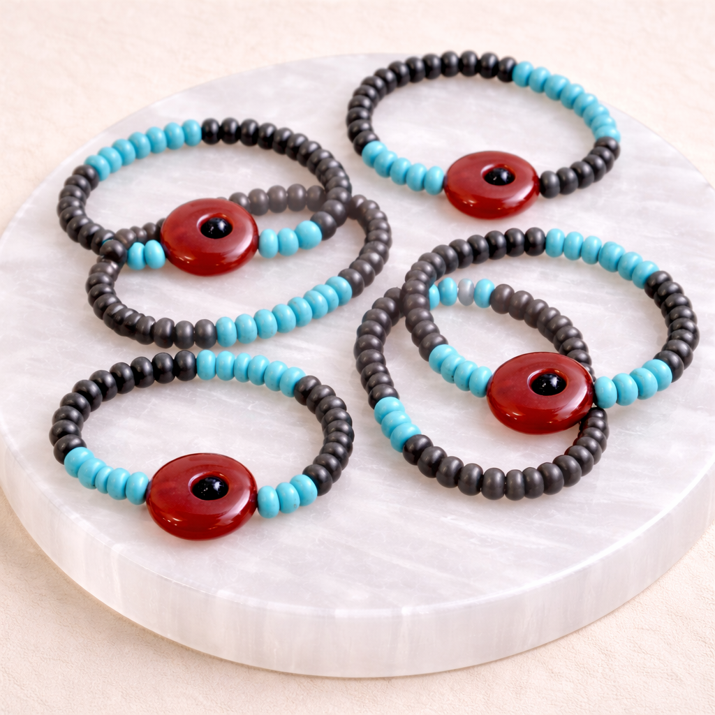 Natural Red Sulemani Pyrite & Turquoise Healer Bracelet | Protection, Wealth & Balance