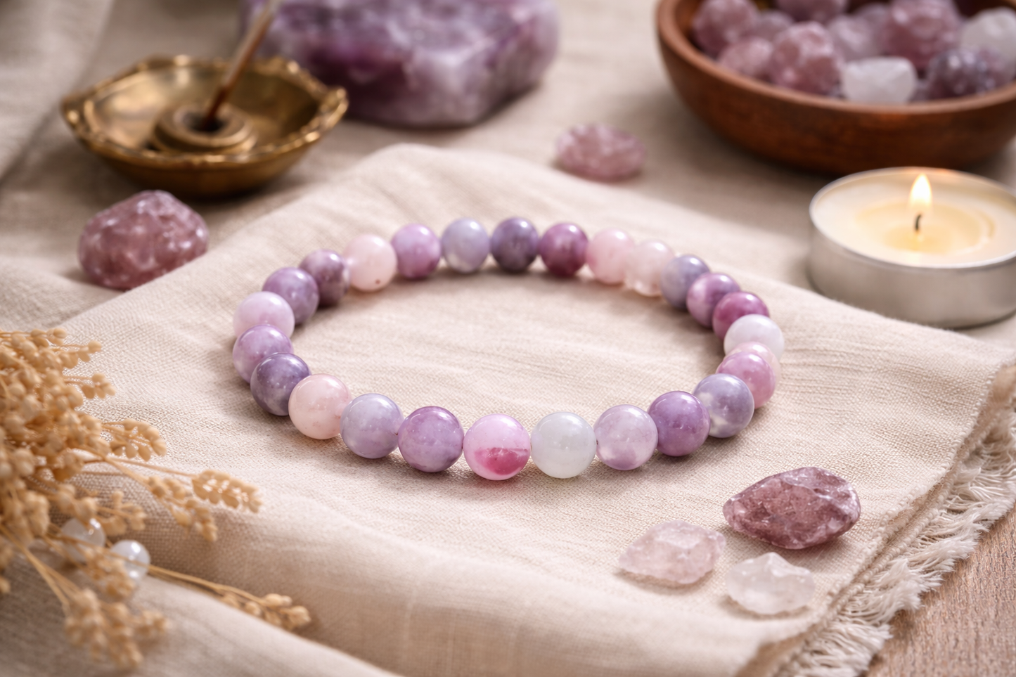 Natural Unicorn Bracelet (Lepidolite, Moonstone & Pink Tourmaline) – | Emotional Balance & Intuitive Healing (18g Premium Crystal Bracelet)