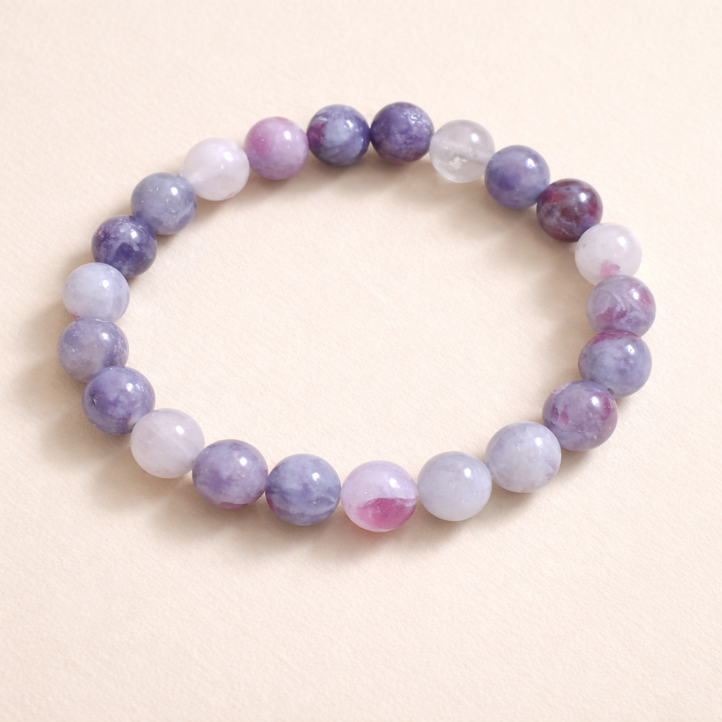 Natural Unicorn Bracelet (Lepidolite, Moonstone & Pink Tourmaline) – | Emotional Balance & Intuitive Healing (18g Premium Crystal Bracelet)