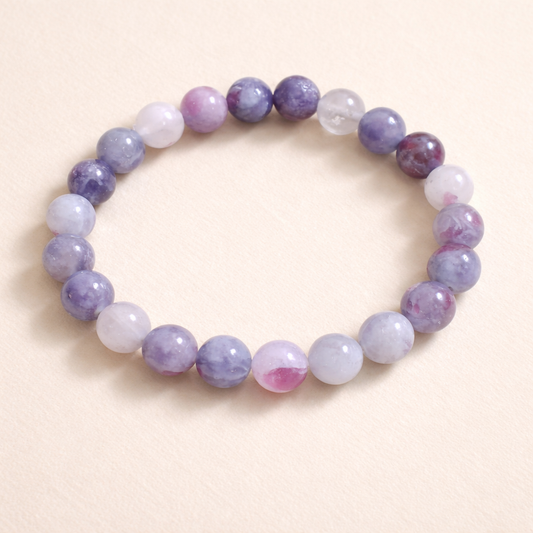 Natural Unicorn Bracelet (Lepidolite, Moonstone & Pink Tourmaline) – | Emotional Balance & Intuitive Healing (18g Premium Crystal Bracelet)