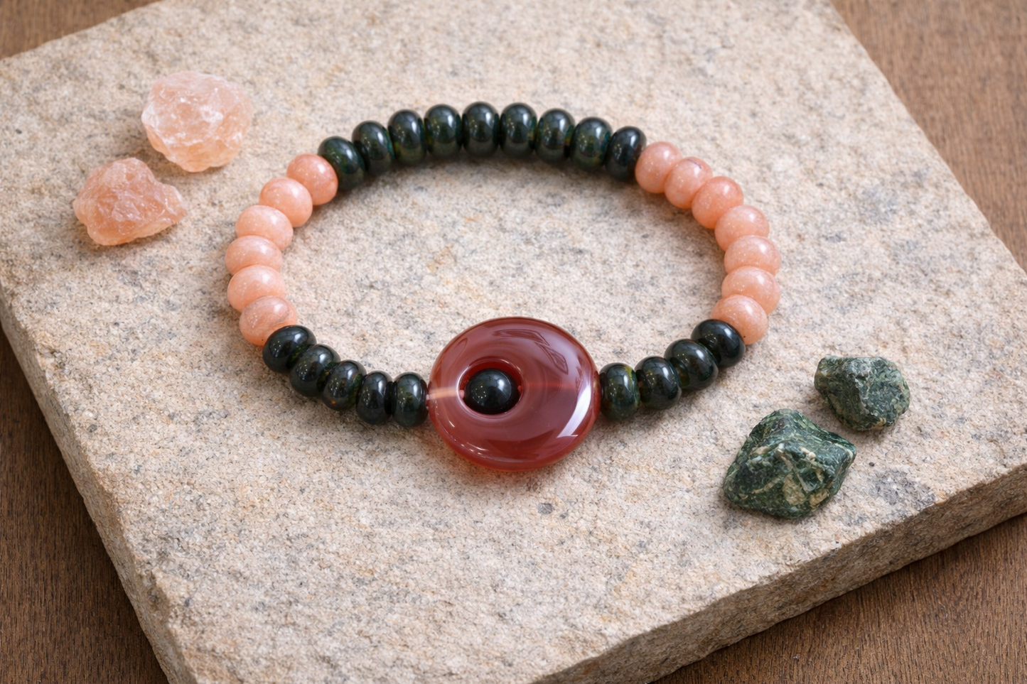 Natural Red Sulemani, Green Tourmaline & Orange Aventurine Healing Bracelet | Protection, Abundance & Emotional Balance