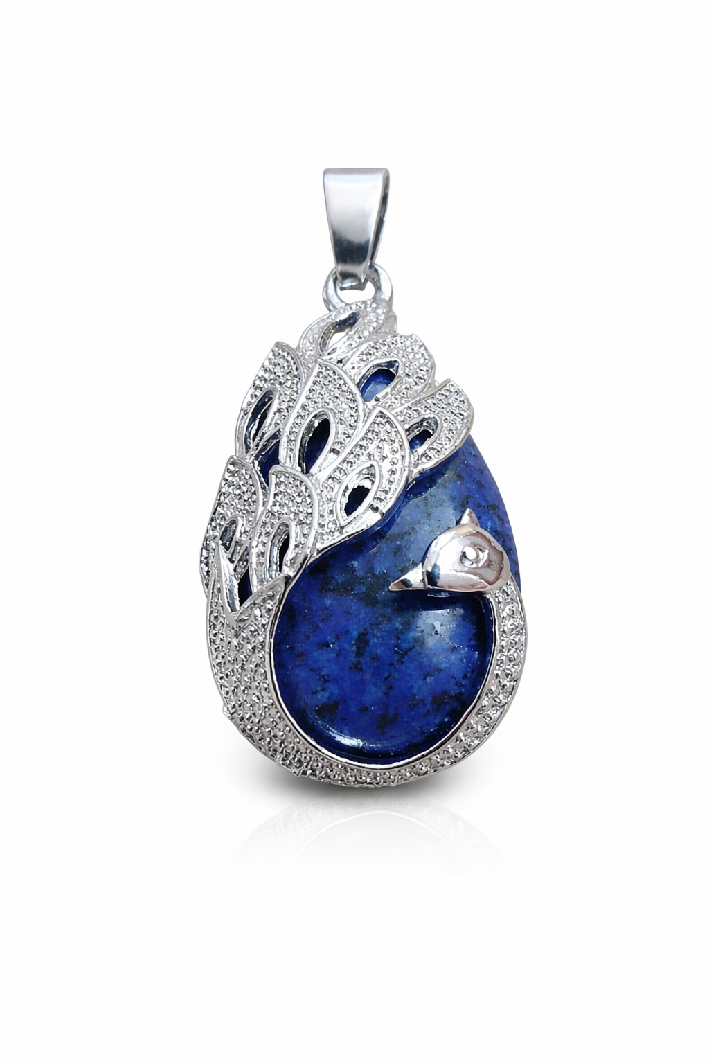 Peacock-Inspired Sterling Silver Lapis Lazuli Pendant – Natural Blue Gemstone Statement Pendant for Women | Elegant Ethnic & Spiritual Jewelry Gift