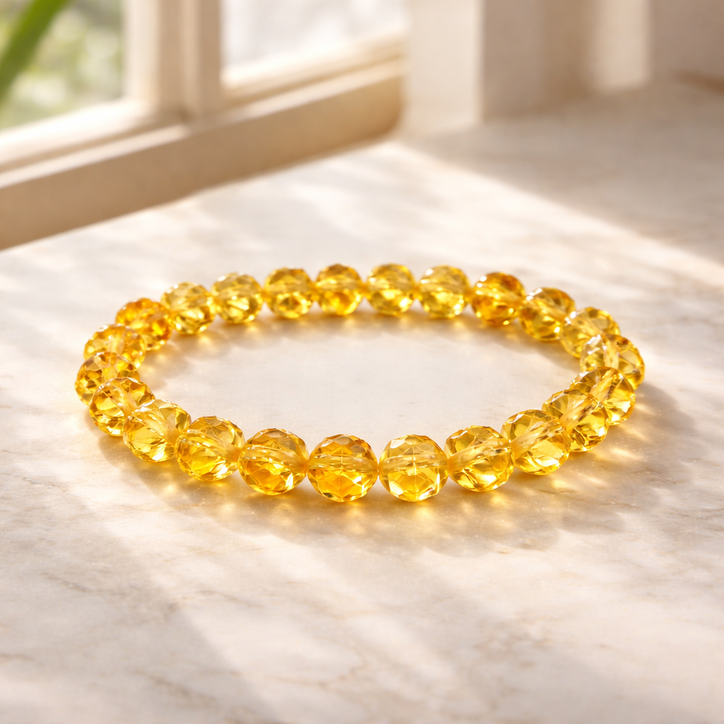 Diamond Cut Citrine Bracelet for Wealth, Success & Abundance | Natural Prosperity Crystal Bracelet