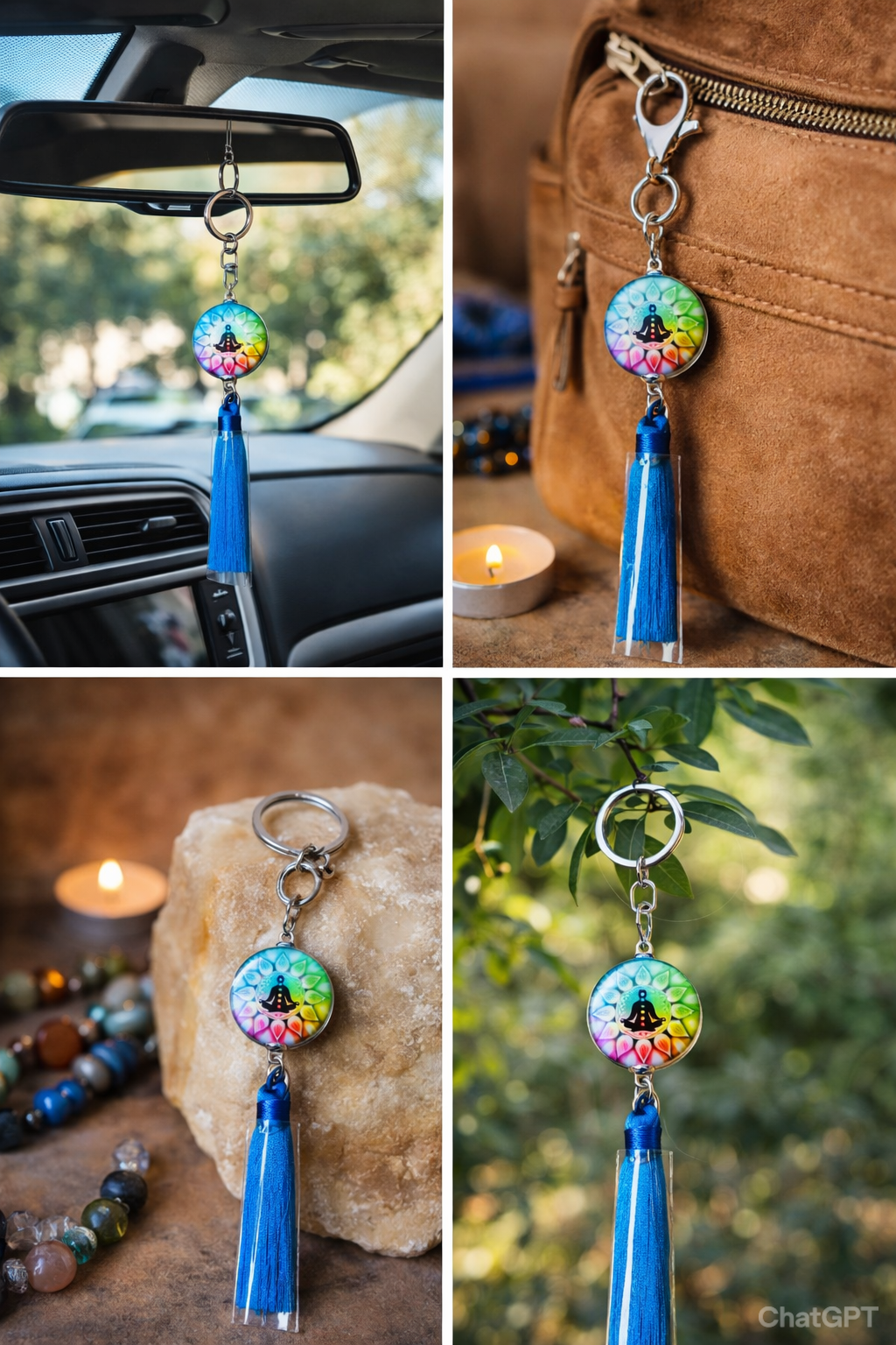 7 Chakra Evil Eye Protection Keychain with  (Set of 2) – Blue Tassel