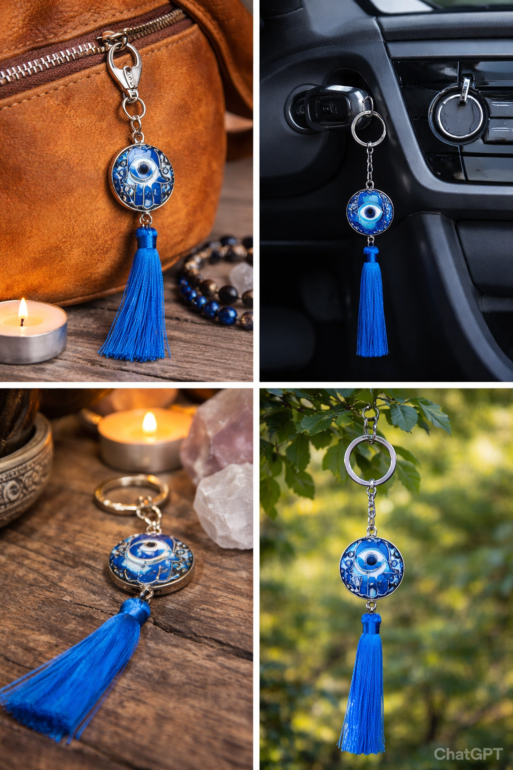 Hamsa Evil Eye Protection Keychain (Set of 2) – Blue Tassel