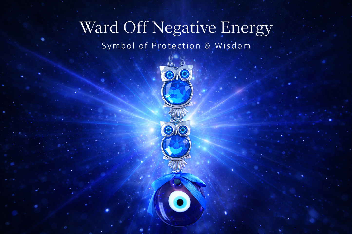 Blue Evil Eye Owl Wall Hanging – Protection & Wisdom Home Decor