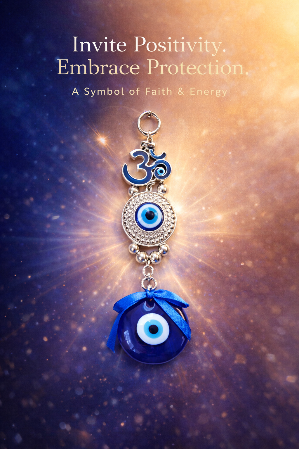 Blue Evil Eye with Om Symbol Wall Hanging for Home Entrance – Vastu Protection Decor, Positive Energy Spiritual Door Hanging, Handmade Lucky Charm