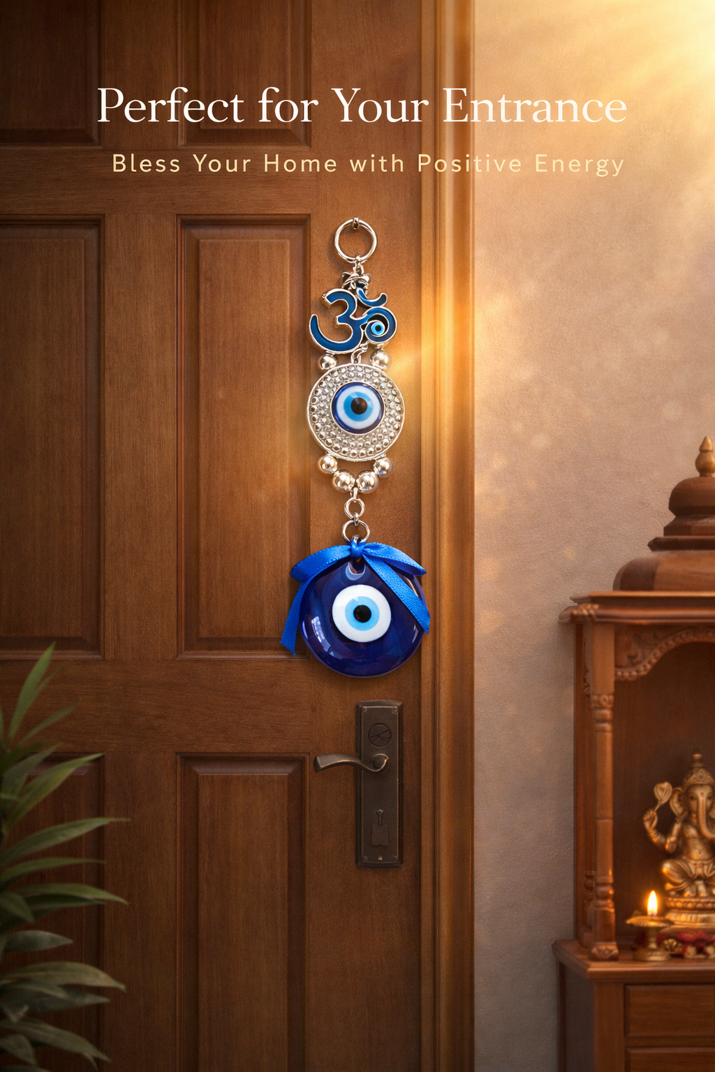 Blue Evil Eye with Om Symbol Wall Hanging for Home Entrance – Vastu Protection Decor, Positive Energy Spiritual Door Hanging, Handmade Lucky Charm