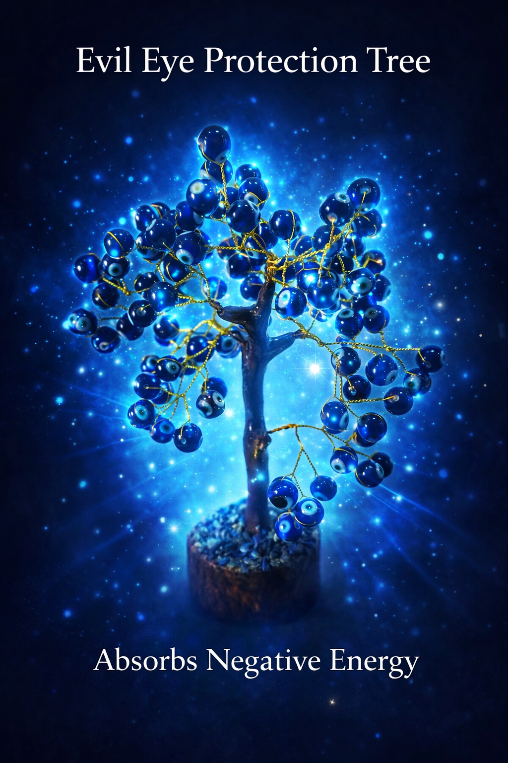 Blue Evil Eye Protection Tree – Nazar Dosh Removal & Positive Energy Crystal Decor