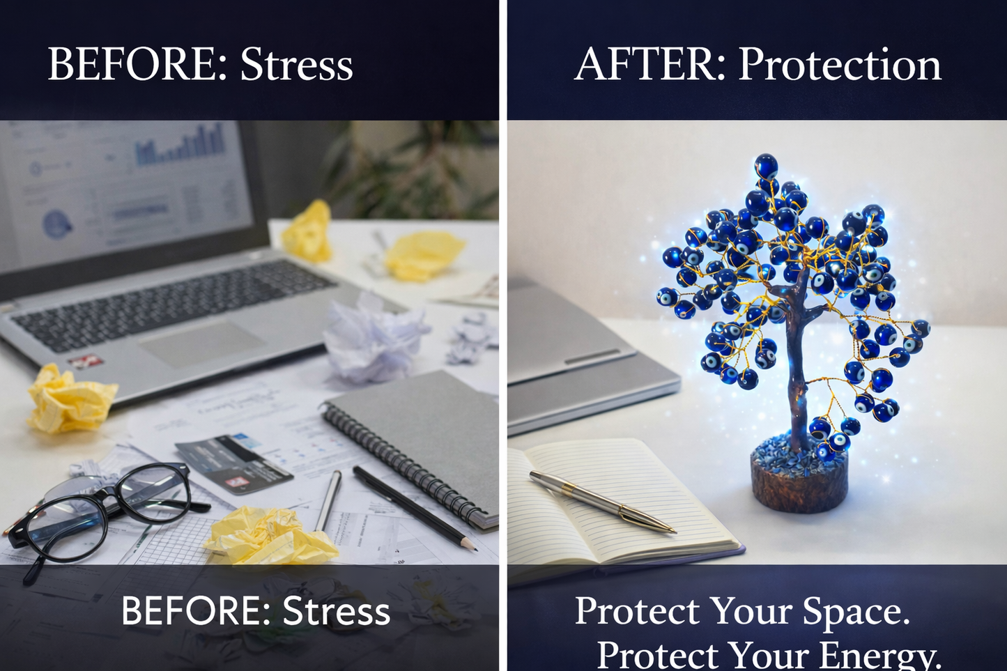 Blue Evil Eye Protection Tree – Nazar Dosh Removal & Positive Energy Crystal Decor