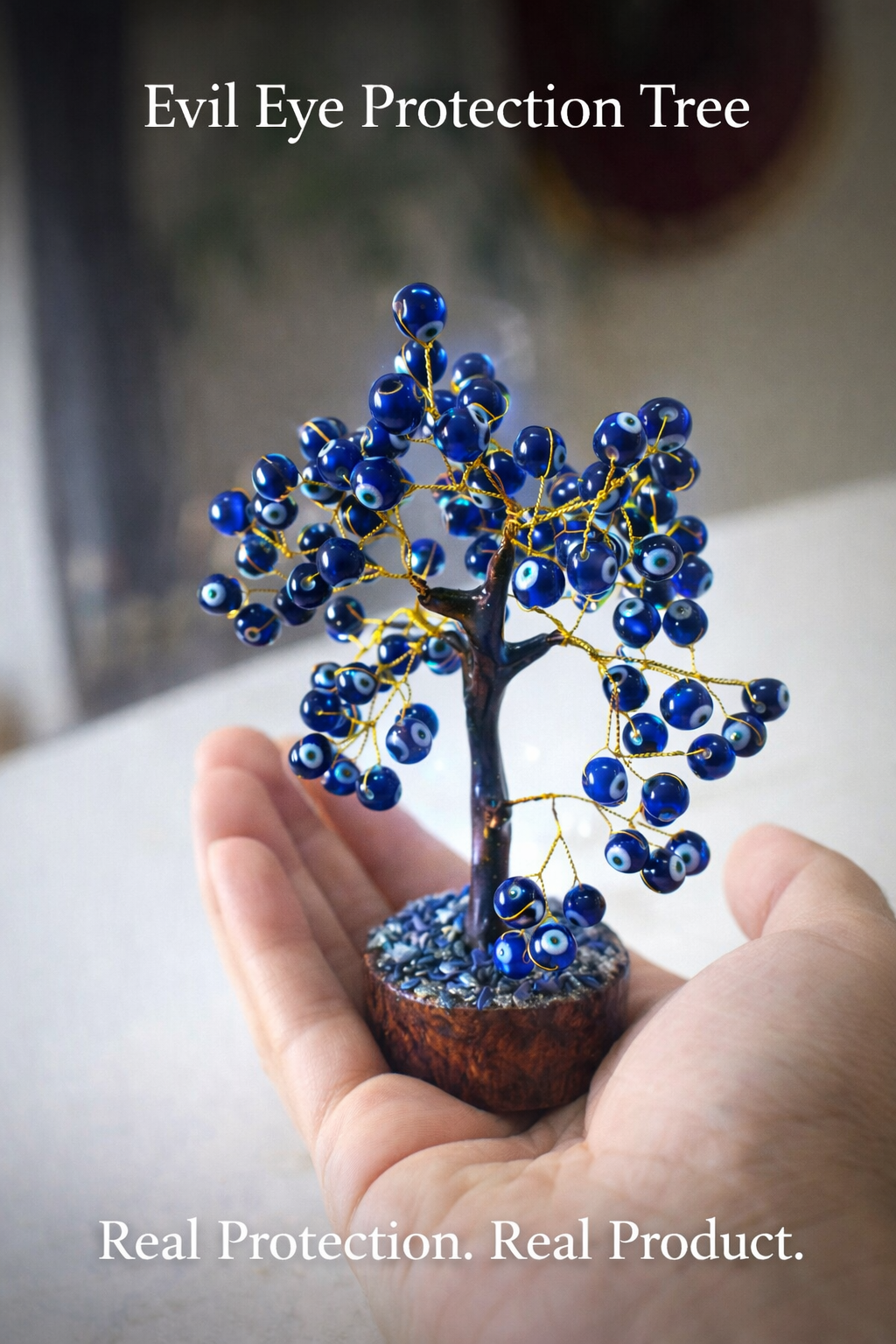 Blue Evil Eye Protection Tree – Nazar Dosh Removal & Positive Energy Crystal Decor