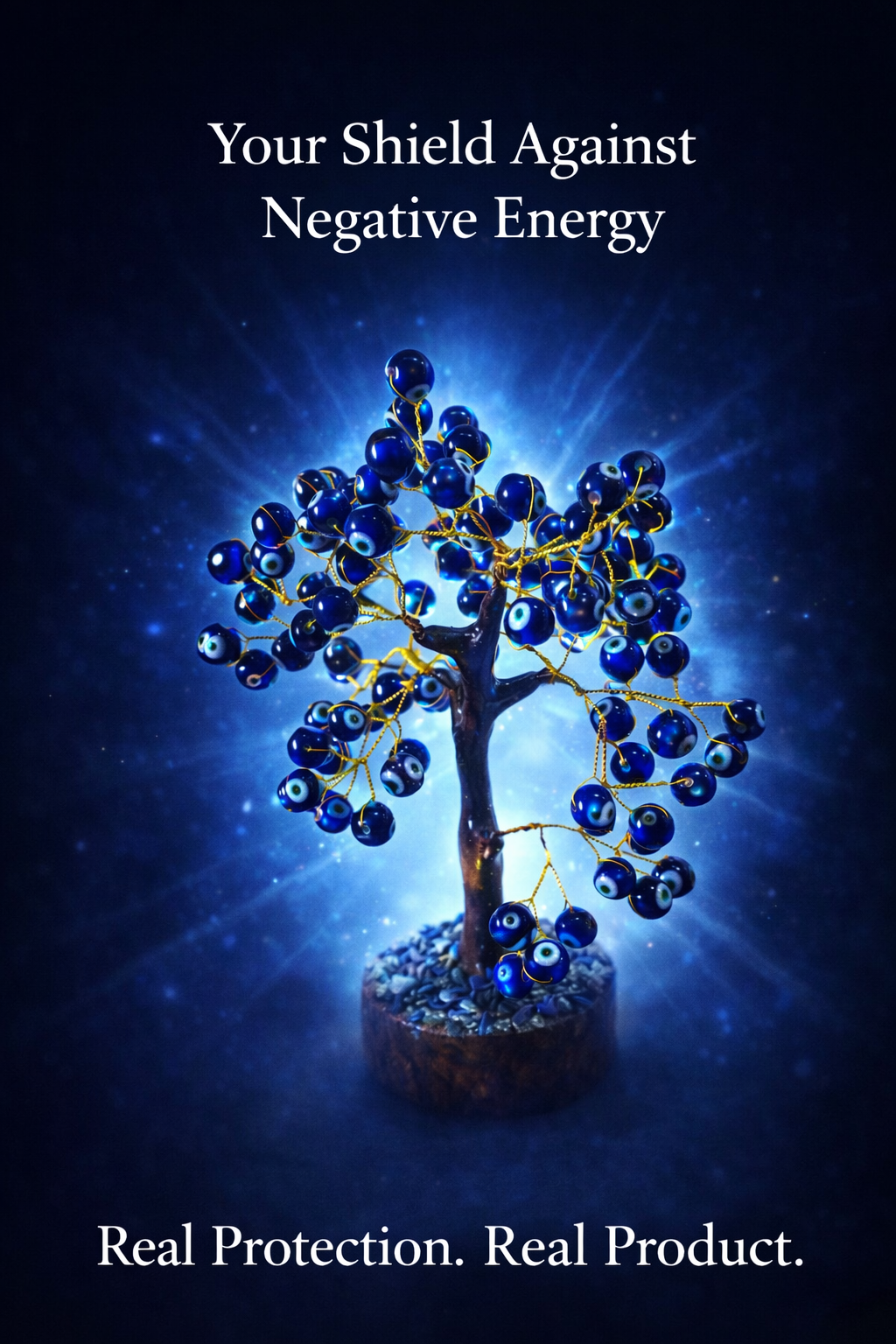 Blue Evil Eye Protection Tree – Nazar Dosh Removal & Positive Energy Crystal Decor