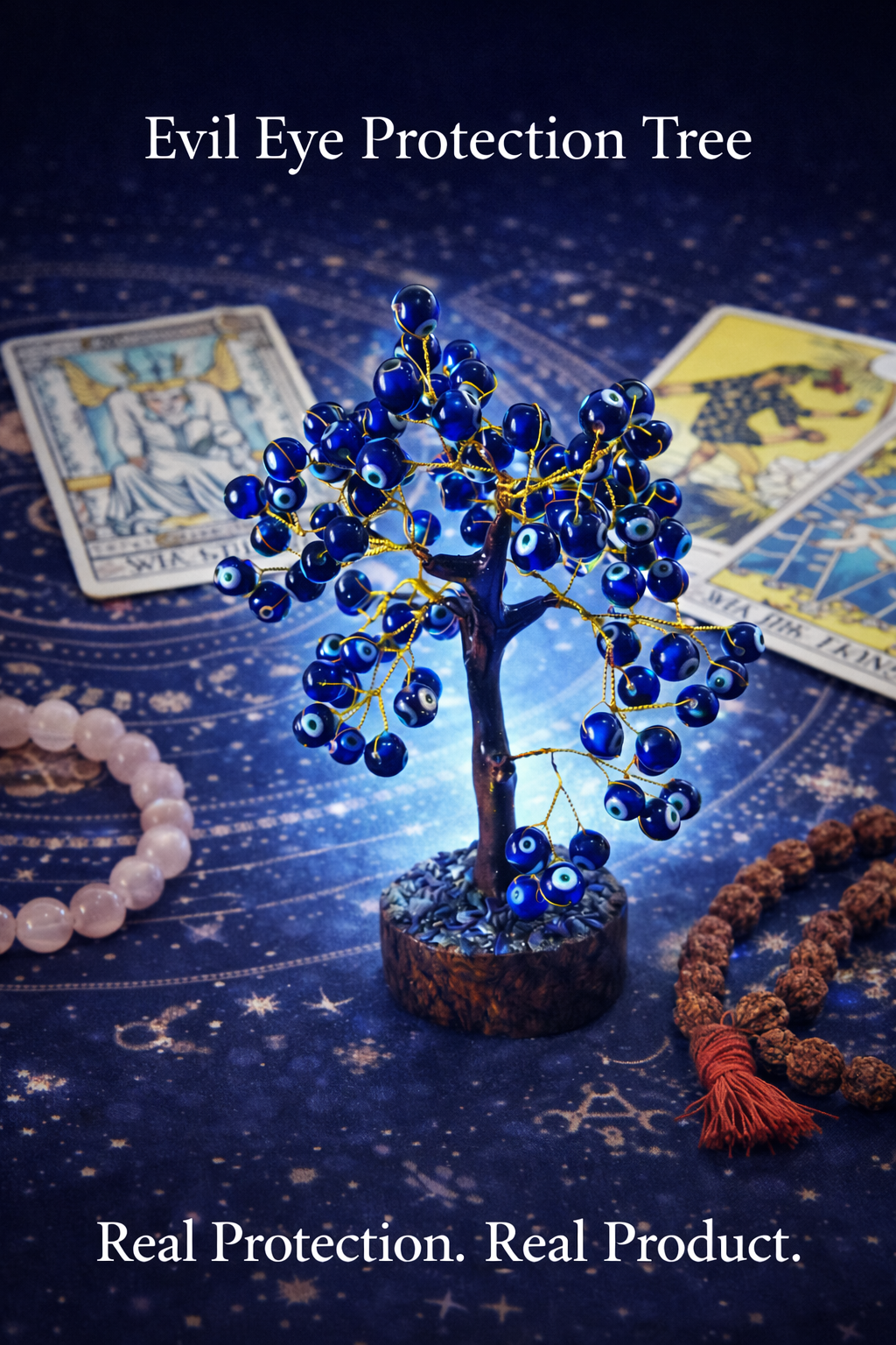 Blue Evil Eye Protection Tree – Nazar Dosh Removal & Positive Energy Crystal Decor