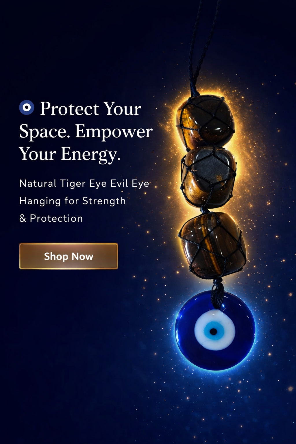 Natural Tiger Eye Evil Eye Hanging – Protection & Strength Vastu Hanging for Home Entrance