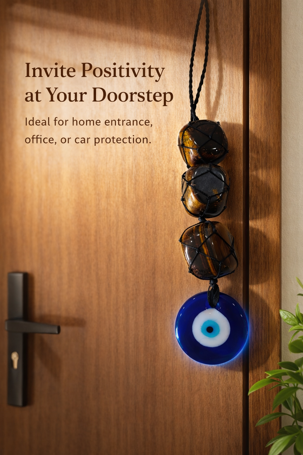 Natural Tiger Eye Evil Eye Hanging – Protection & Strength Vastu Hanging for Home Entrance