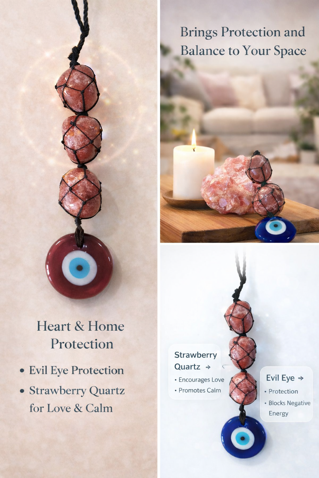 Strawberry Quartz Evil Eye Hanging – Love & Protection Energy Shield