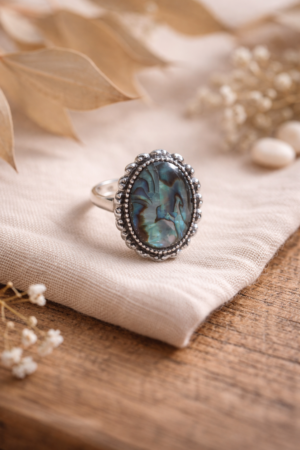 Abalone Shell Oval Statement Ring